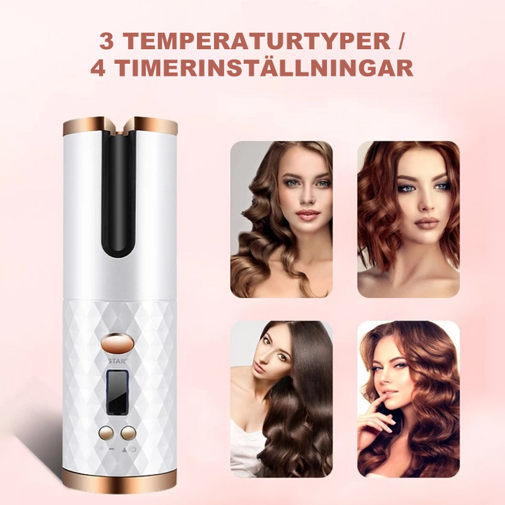 Rizador automático inalámbrico de cerámica, ergonómico y portátil, para un styling de cabello impecable.