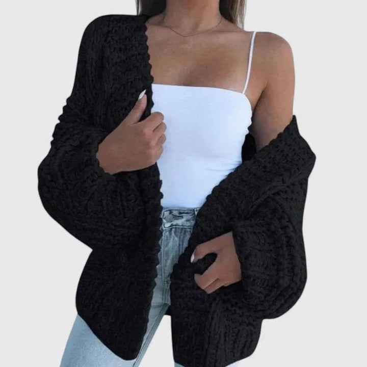 Cárdigan abierto oversize de moda casual para mujer, estilo cómodo y versátil.