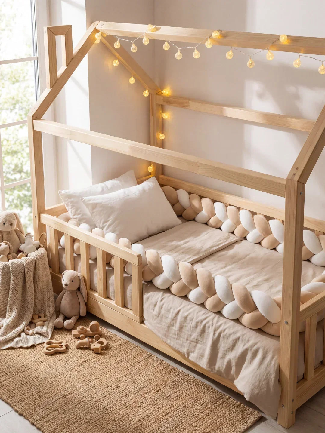Estilo y protección para la cuna del bebé con protector trenzado bicolor, acolchado de algodón/terciopelo, máxima seguridad.