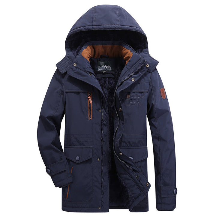 Abrigo de invierno impermeable para hombre con capucha, ideal para proteger del frío y el viento.