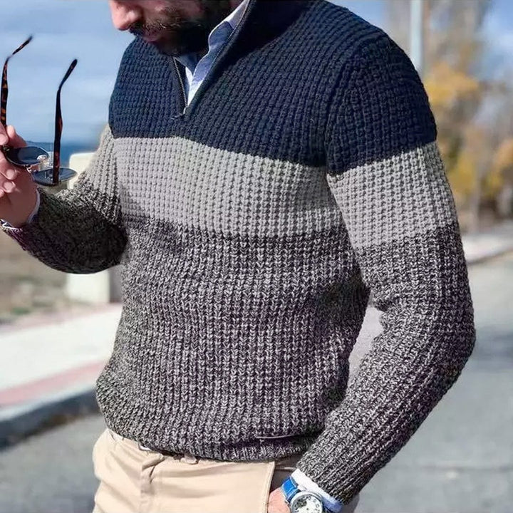 Top de hombre con media cremallera, jersey elegante para moda invierno. Suéter casual versátil, prenda cómoda masculina.
