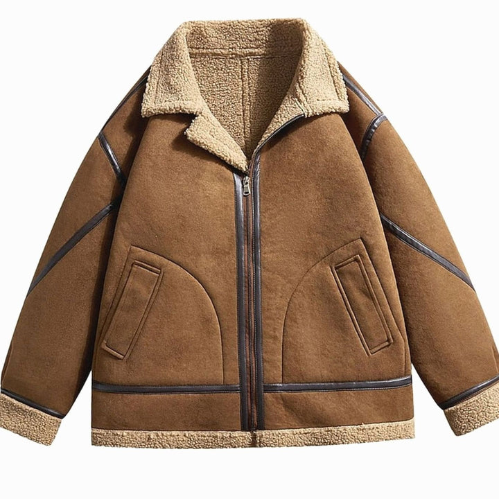 Abrigo aviador negro para hombre con forro de sherpa, ideal moda masculina casual de invierno.
