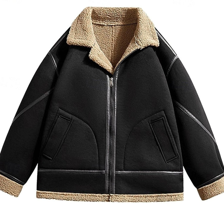 Abrigo casual aviador para hombre, disponible en negro o marrón, con forro de sherpa para invierno.