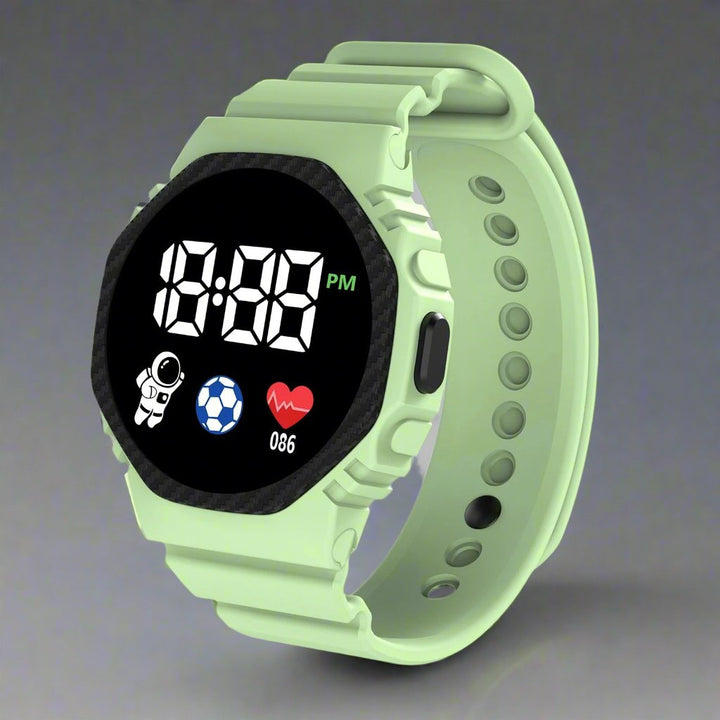 Reloj digital LED infantil, fácil de leer para niños, con funciones de hora y fecha, resistente al agua y golpes.