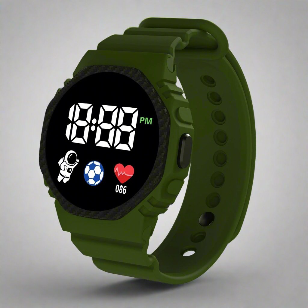 Accesorio educativo: Reloj digital LED para niños, impermeable y duradero con correa de goma, ideal para aventura.