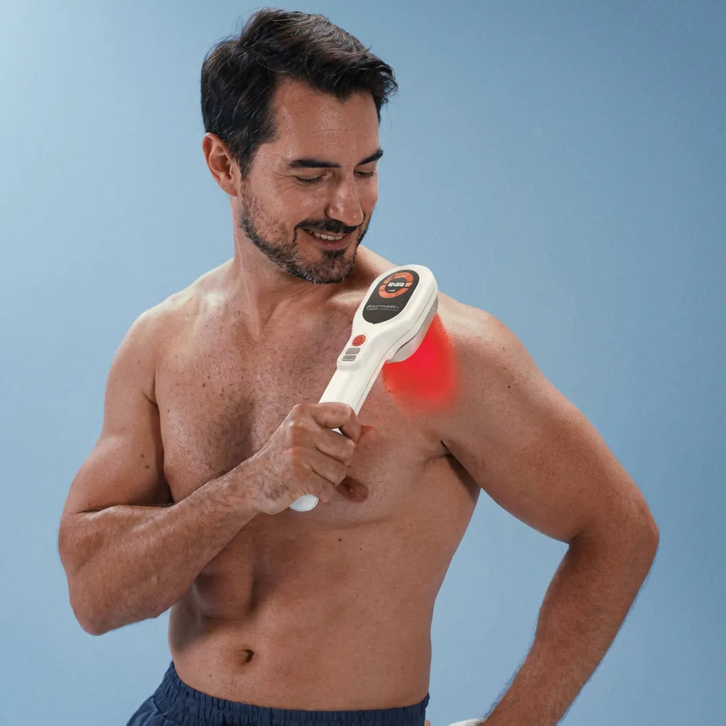 Láser frío portátil 650nm/808nm para dolor muscular, recuperación rápida y bienestar. Terapia sin cables.
