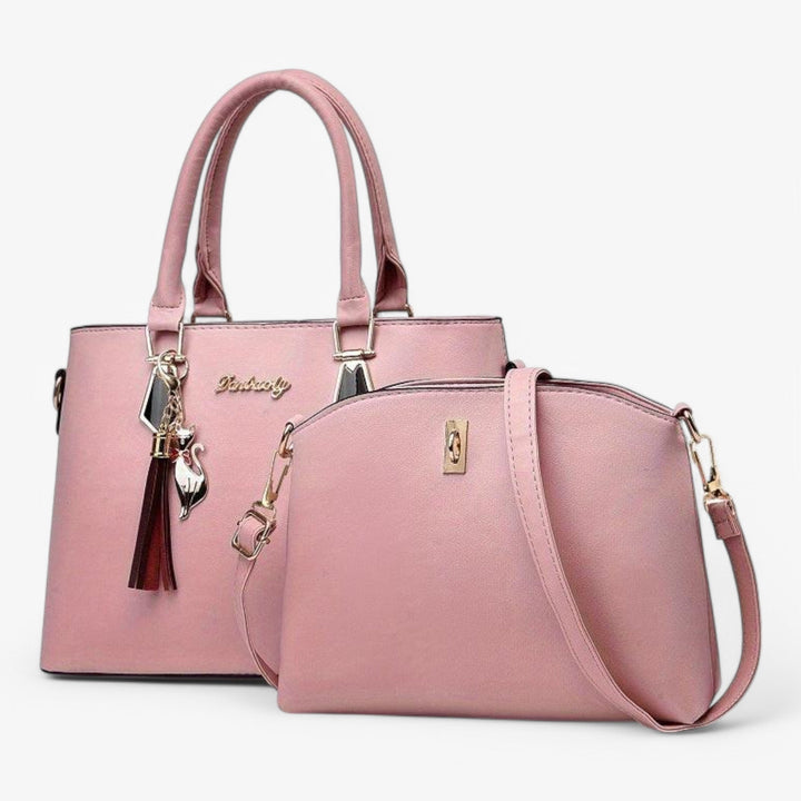 Set de 3 bolsos de mujer en polipiel: bandolera, mano y monedero, diseño elegante y versátil para moda femenina.