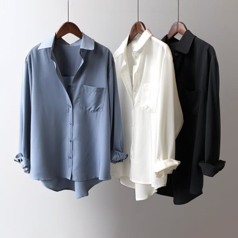Blusa de satén sedoso para mujer, prenda clásica y versátil que combina moda y comodidad.