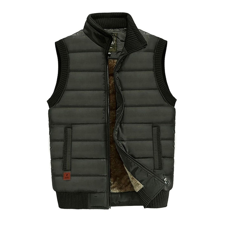 Ropa de hombre: chaleco sin mangas acolchado con forro polar. Cuello alto para abrigo en invierno y actividades al aire libre.