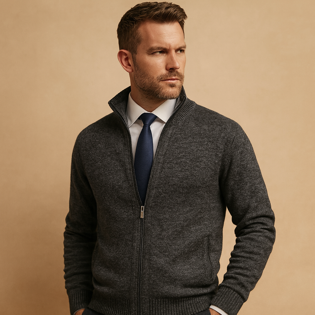 Suéter de punto suave para hombre, cárdigan con cremallera. Prenda de punto cómoda para estilo casual.