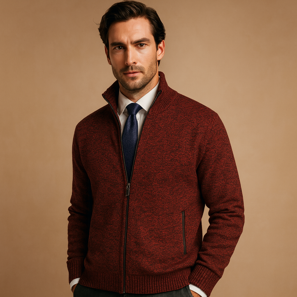 Prenda de punto esencial: cárdigan de hombre con cremallera. Comodidad y estilo smart casual para el día a día.