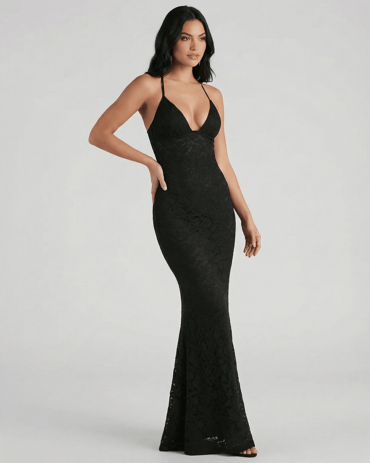 Vestido de fiesta y noche para mujer, diseño maxi elegante con silueta trompeta que realza la figura.