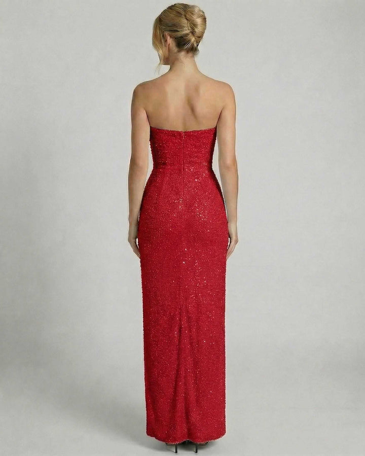 Vestido rojo maxi formal de noche para mujer. Ideal para fiestas y celebraciones con estilo.
