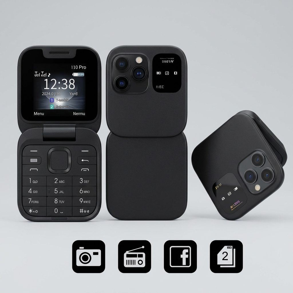 Móvil plegable Dual SIM, cámara HD, radio FM y linterna LED.