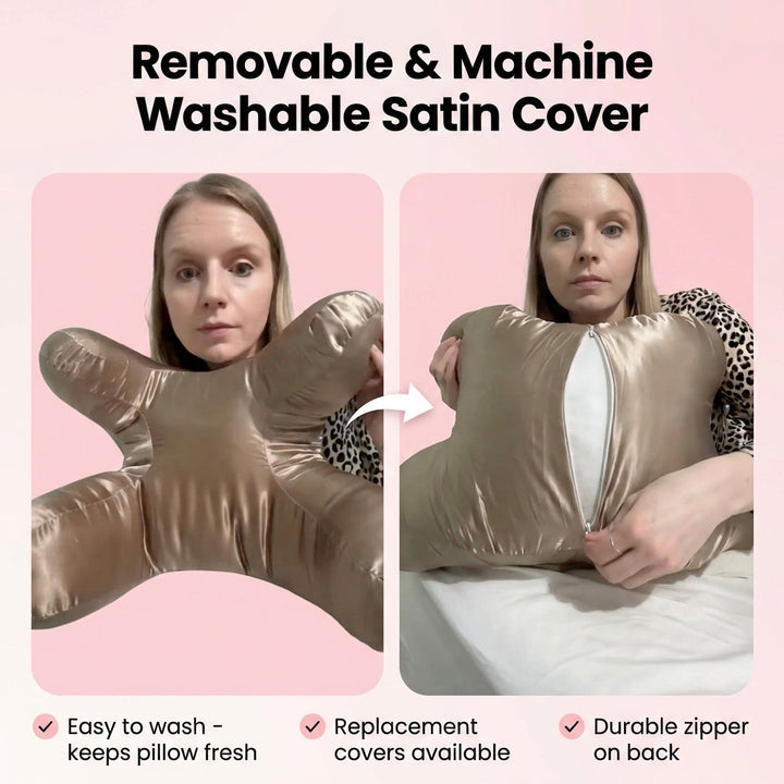 Almohada contorneada de satén, esencial para la belleza de la piel y el cabello. Anti-arrugas y antifrizz.