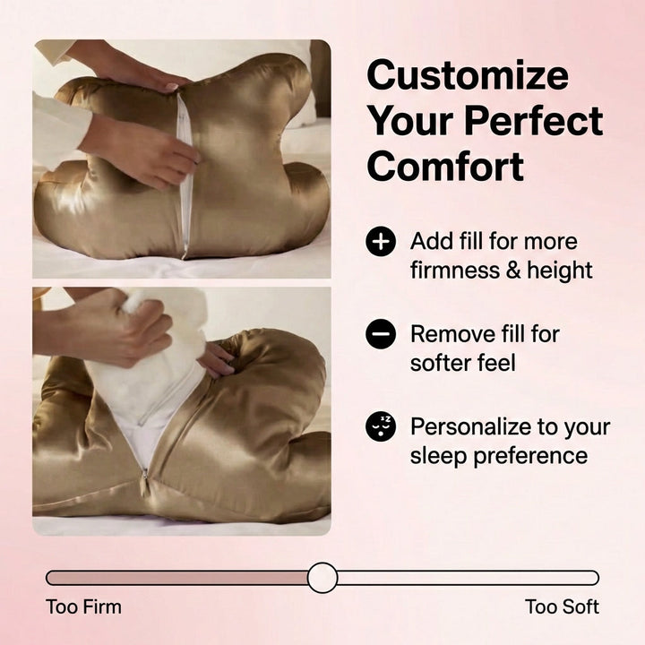 Cuidado capilar: almohada de satén antifrizz. Contorneada para un sueño confortable y protección del cabello.