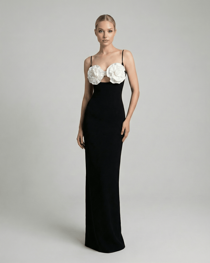 Vestido maxi elegante para mujer con estampado floral, ideal para noche o eventos especiales.