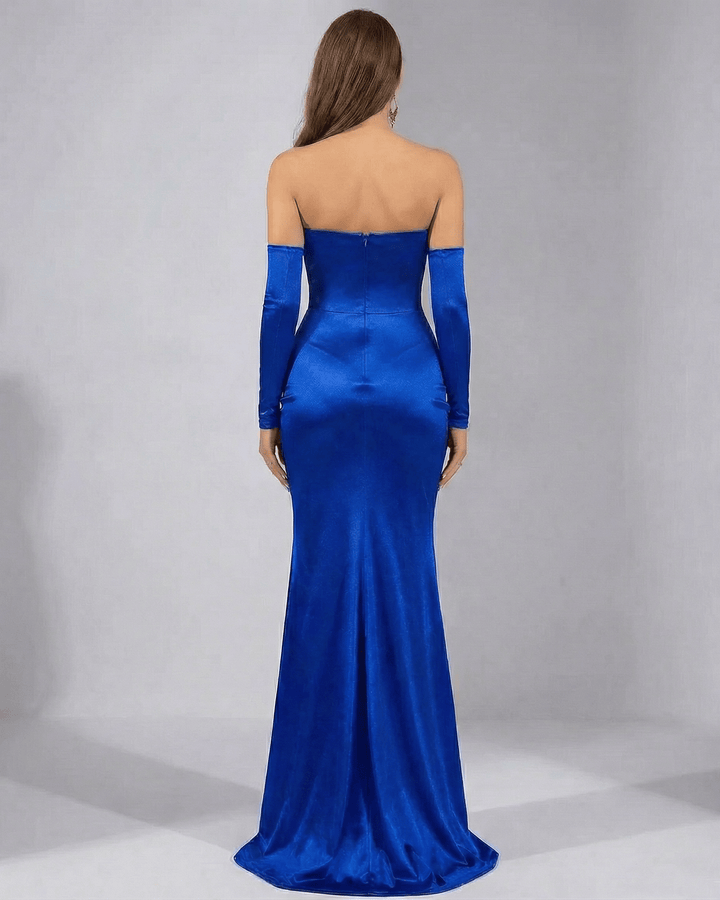 Vestido de noche blanco largo para mujer. Diseño sin tirantes, silueta A, perfecto para cóctel y fiesta.