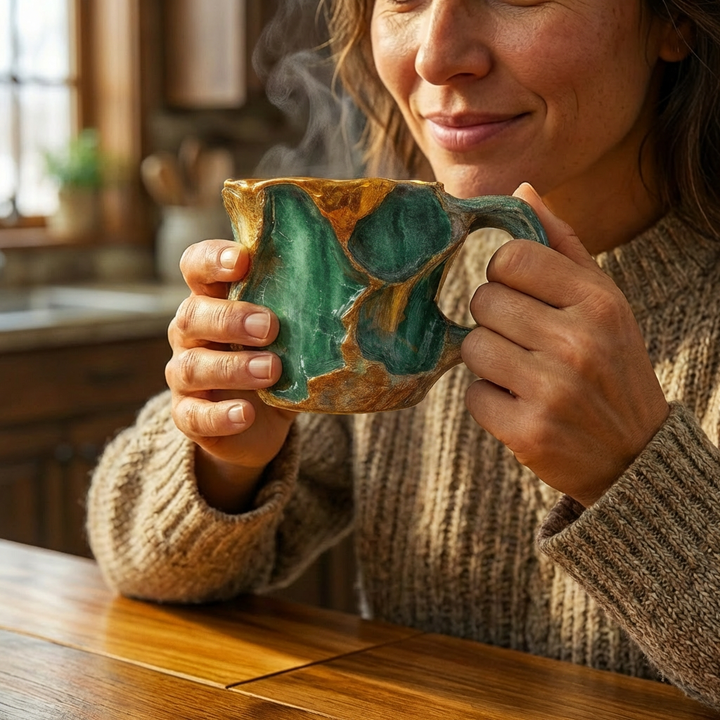 Taza decorativa para café, diseño estelar de zirconia y acero inoxidable. Un toque de lujo para tu bebida.