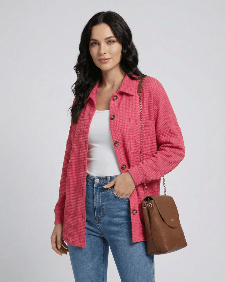 Chaqueta rosa casual larga Verona para mujer, cómoda y versátil para tu look diario de otoño. Prenda exterior.