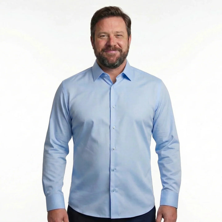 Camisa de hombre sin planchado, antiarrugas, estilo profesional. Cuidado fácil, confort diario y moda masculina.