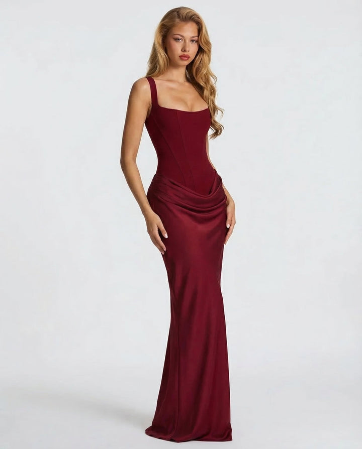 Vestido de noche sofisticado para mujer, maxi con corsé y silueta elegante.