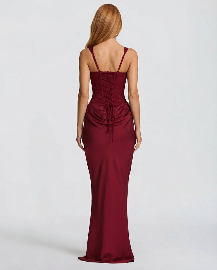 Vestido para eventos especiales, maxi elegante con corsé, efecto reloj de arena.
