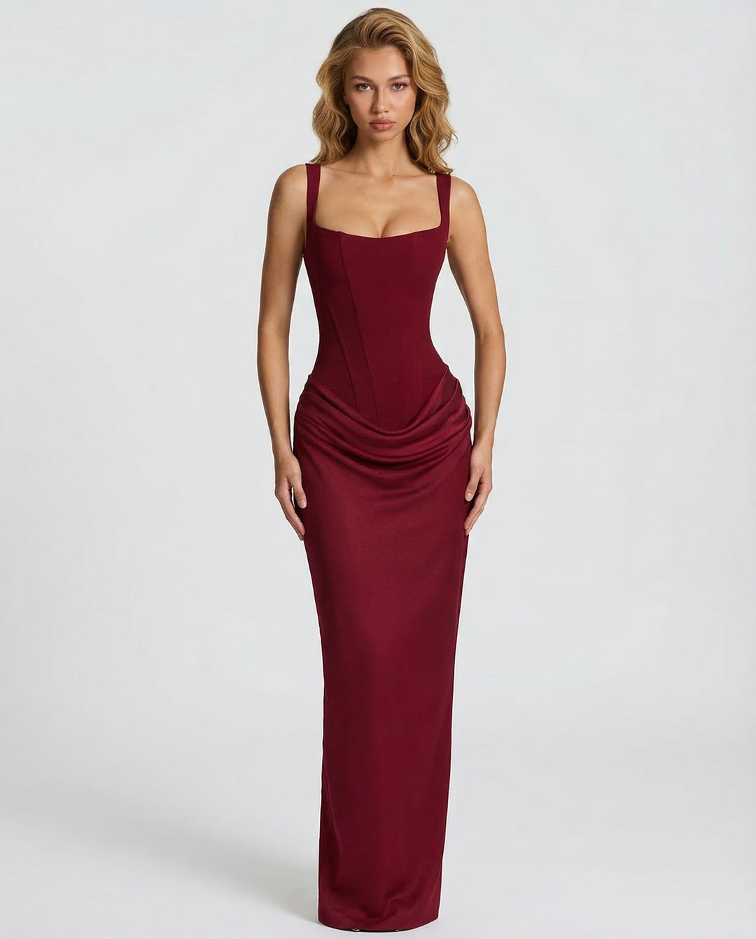 Vestido mujer gala, maxi con corsé que crea efecto reloj de arena, muy elegante.