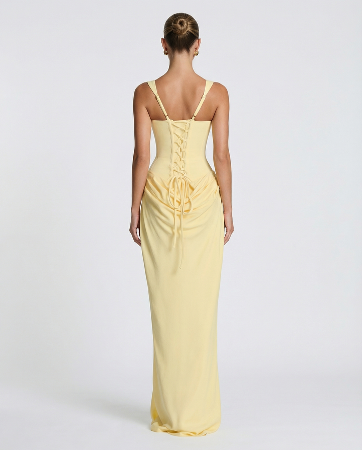 Vestido de noche femenino, maxi con corsé, efecto reloj de arena para gala.