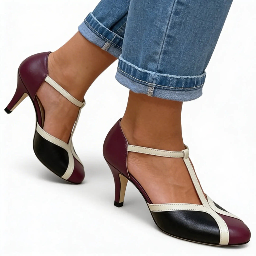 Tacones de piel caramelo, cómodos y elegantes para mujer. Estilo versátil de fiesta.