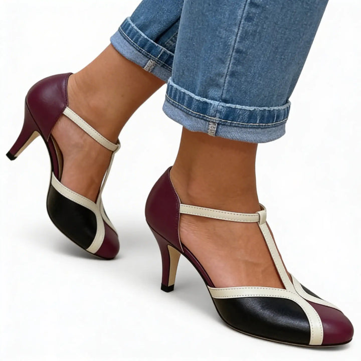 Tacones de piel caramelo, cómodos y elegantes para mujer. Estilo versátil de fiesta.