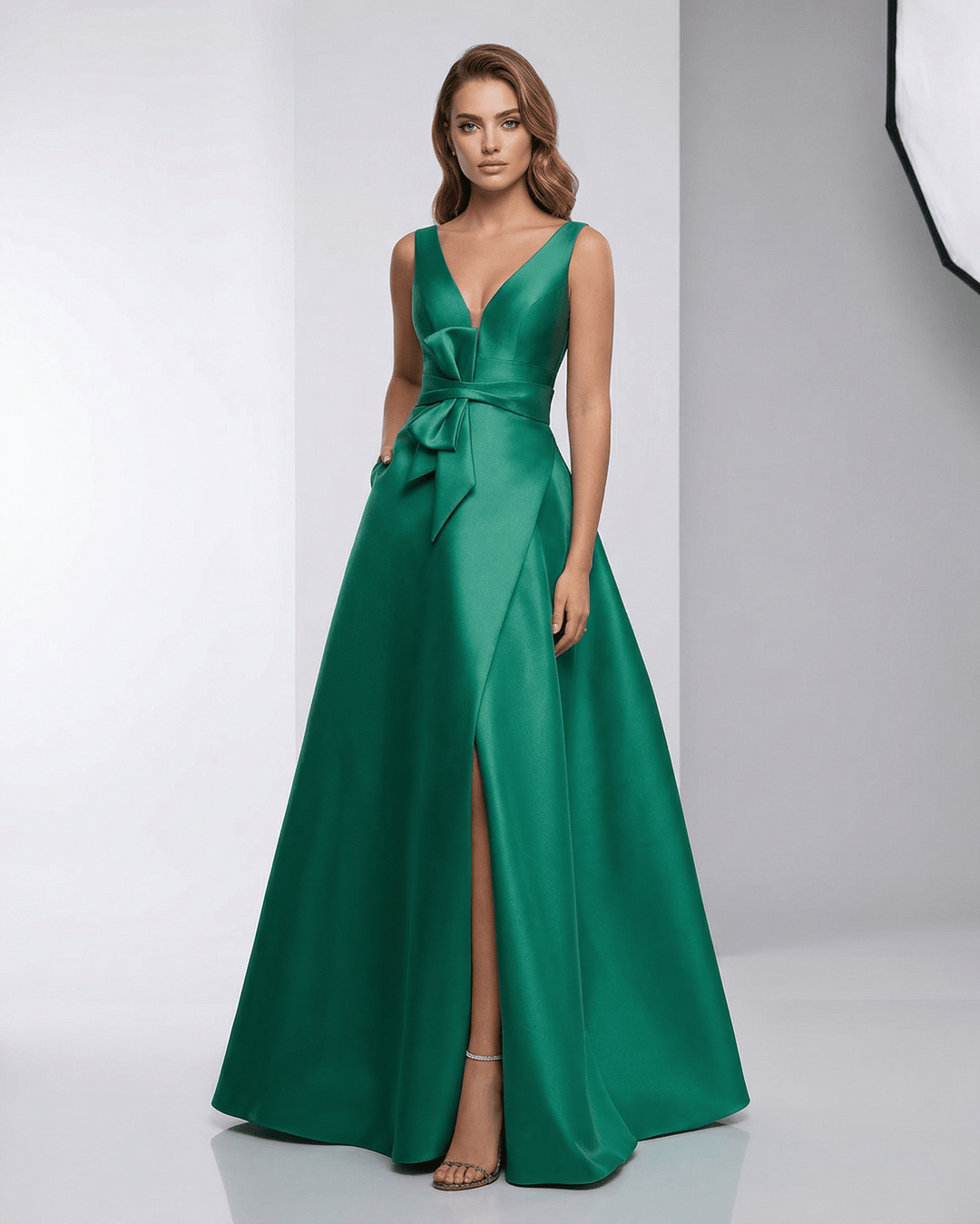 Vestido maxi blanco elegante para mujer, perfecto para noche y eventos formales. Escote en V, largo suelo.