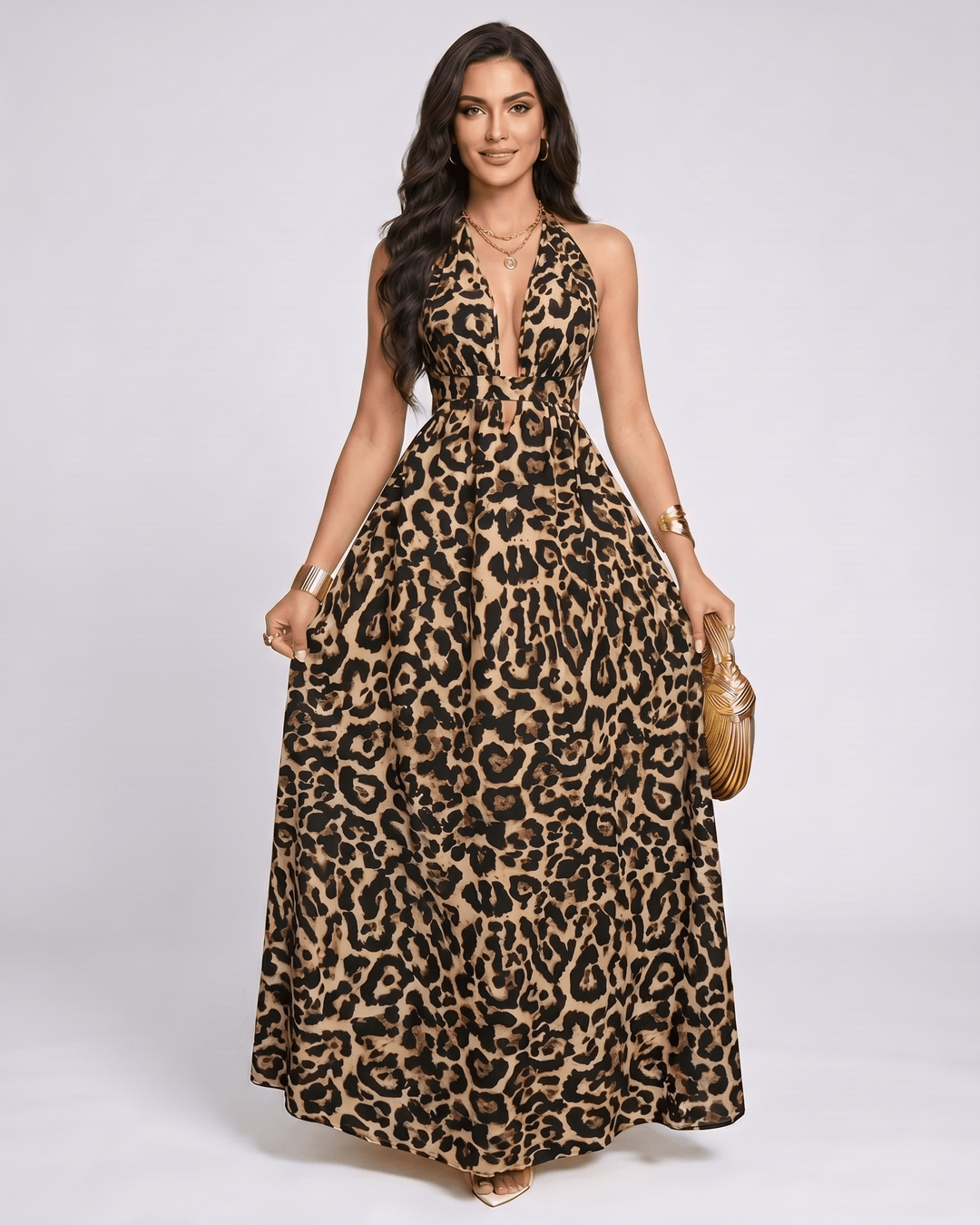 Vestido de verano fluido para mujer, con escote halter. Vestido maxi sin mangas, ideal para ocasiones elegantes.