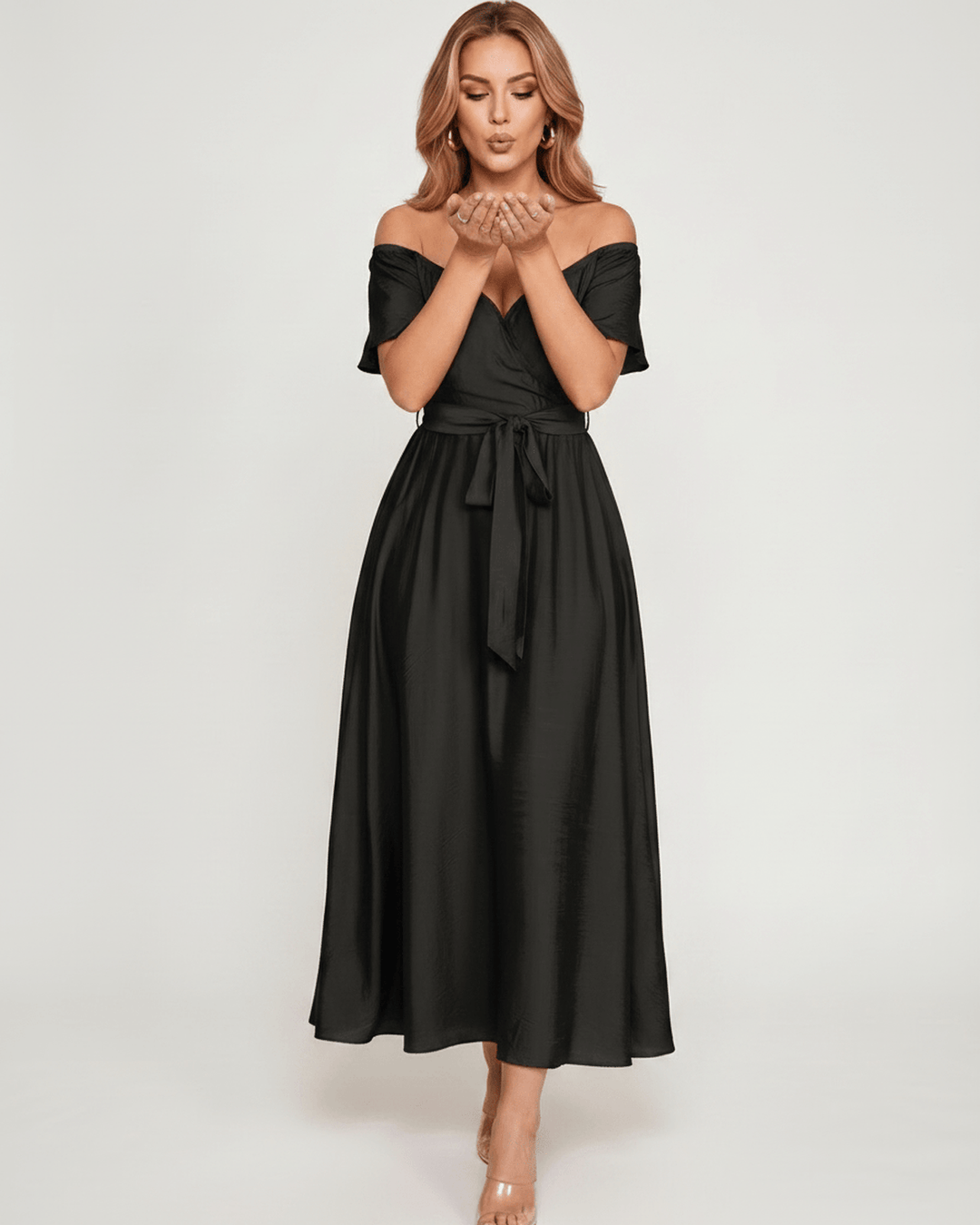 Vestido de verano maxi para mujer, elegante, con hombros descubiertos, perfecto para fiestas.