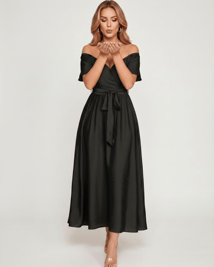 Vestido de verano maxi para mujer, elegante, con hombros descubiertos, perfecto para fiestas.
