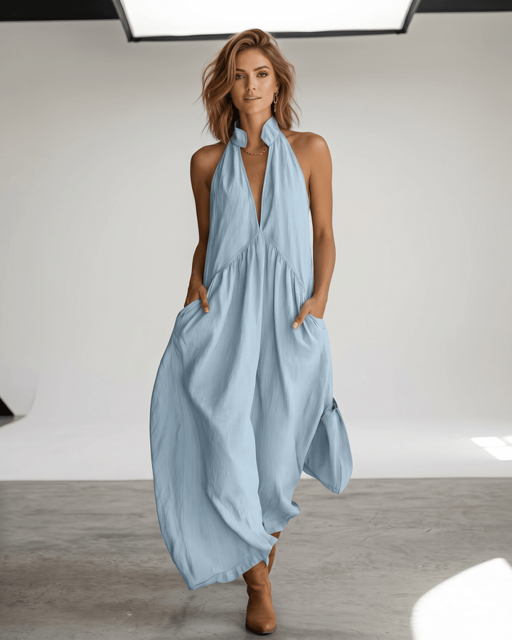 Vestido maxi halter para mujer, elegante, fluido y cómodo para el verano.