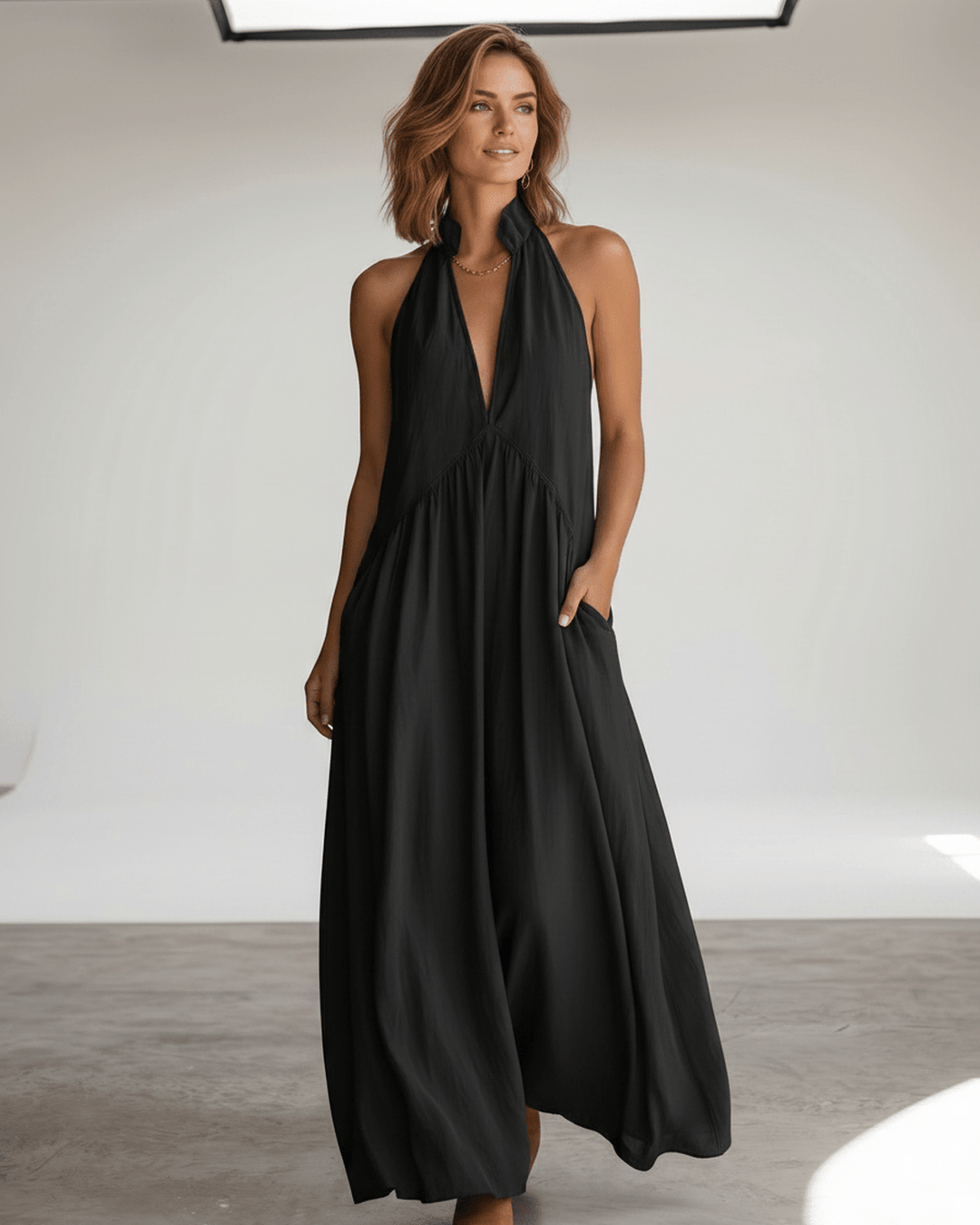 Vestido halter maxi adaptable del día a la noche, cómodo y sofisticado para mujer.