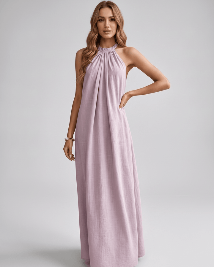 Confort y estilo: vestido halter sin mangas para mujer, ideal para vacaciones.