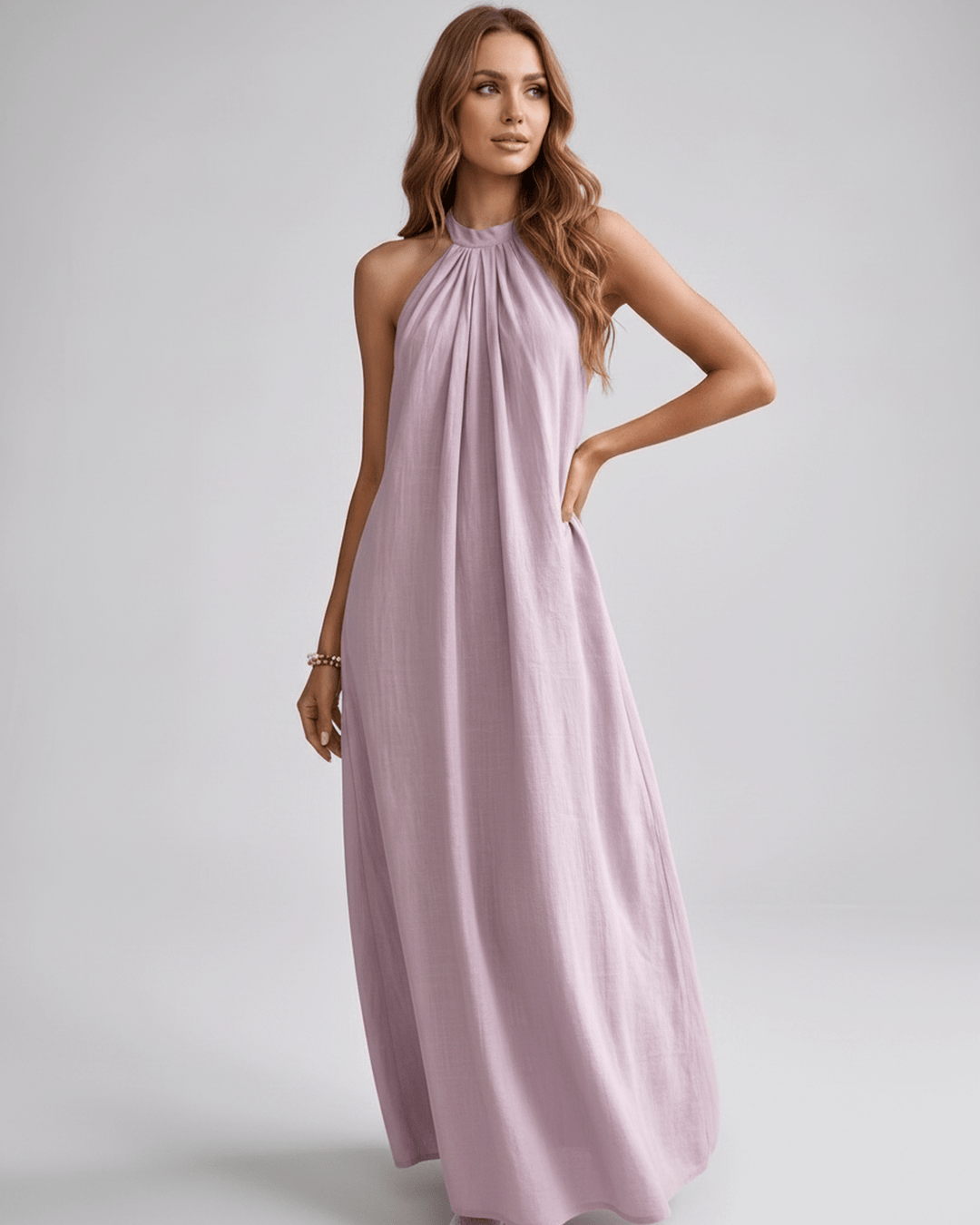 Vestido largo halter de moda, ajuste holgado para un verano fresco y chic.