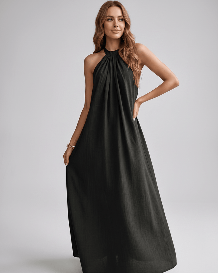 Vestido casual de mujer, diseño sin mangas halter, moda de verano versátil.