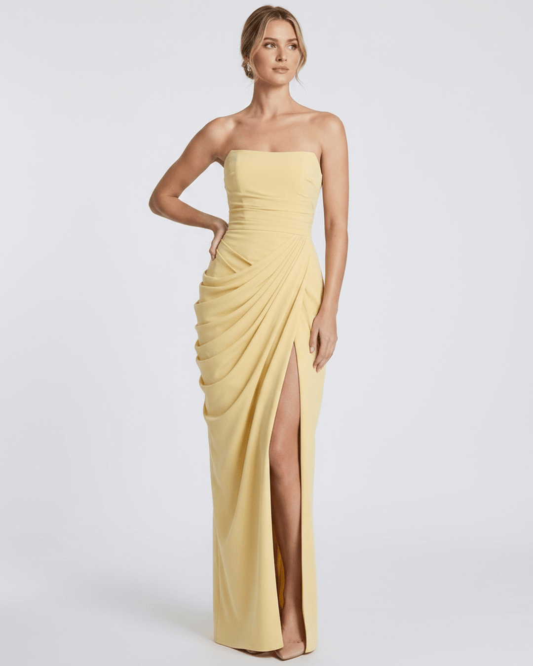Vestido elegante para mujer, maxi y sin tirantes, ideal para graduaciones.