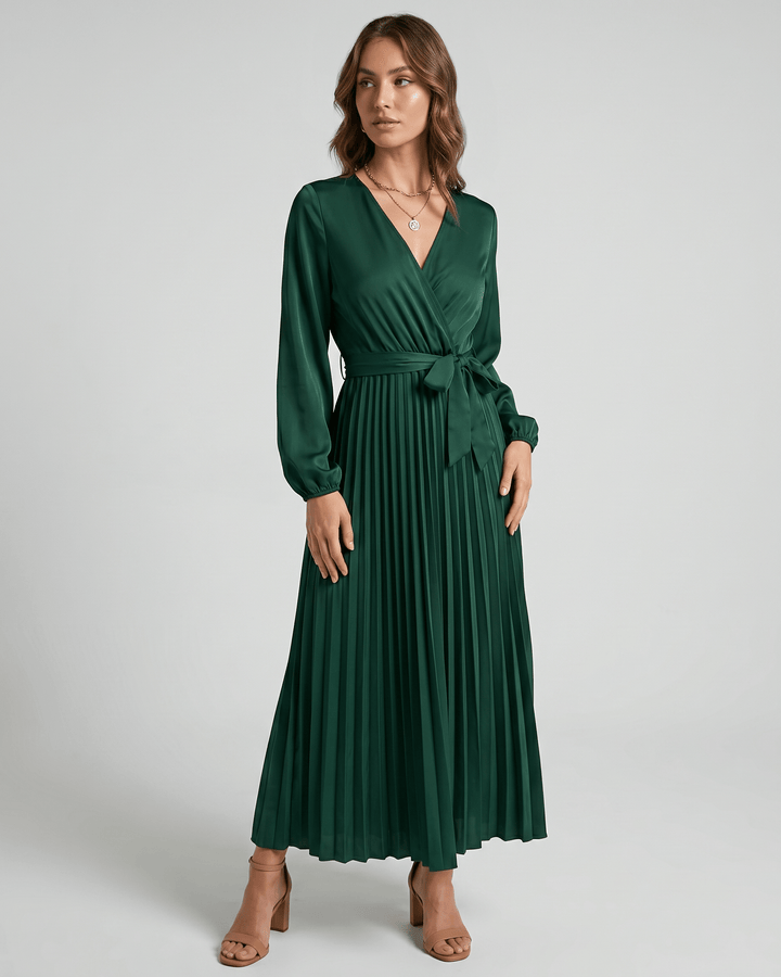 Vestido maxi Elara elegante para mujer con escote V, ideal fiesta.