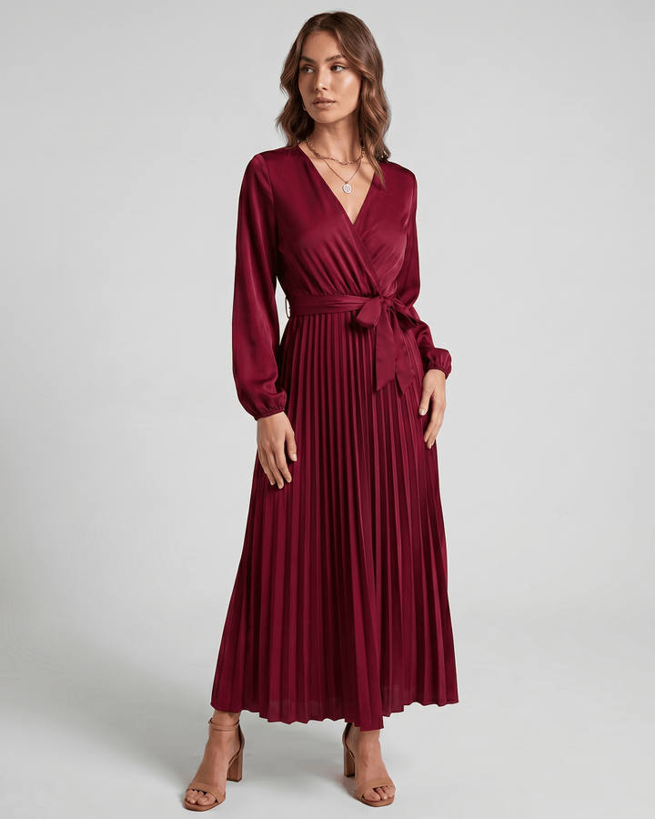 Vestido Elara de noche, maxi, escote V, look sofisticado para eventos.