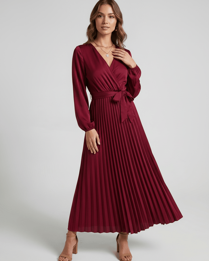 Vestido Elara maxi, escote V profundo, para una noche de gala.