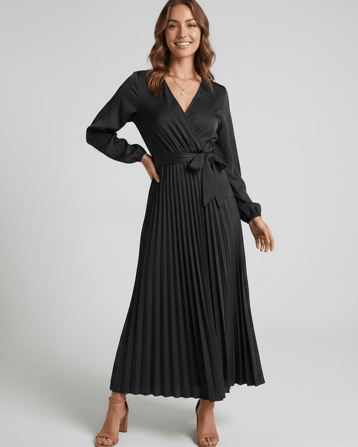 Vestido maxi Elara de mujer, escote V, estilo chic para eventos especiales.