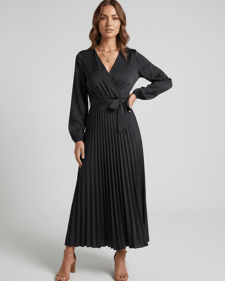 Vestido de fiesta Elara con escote V, corte maxi, look de ensueño para mujer.