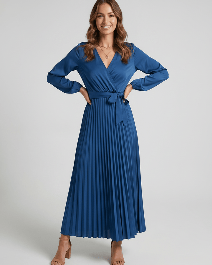 Vestido de mujer Elara, maxi, escote V, look elegante para cualquier evento.