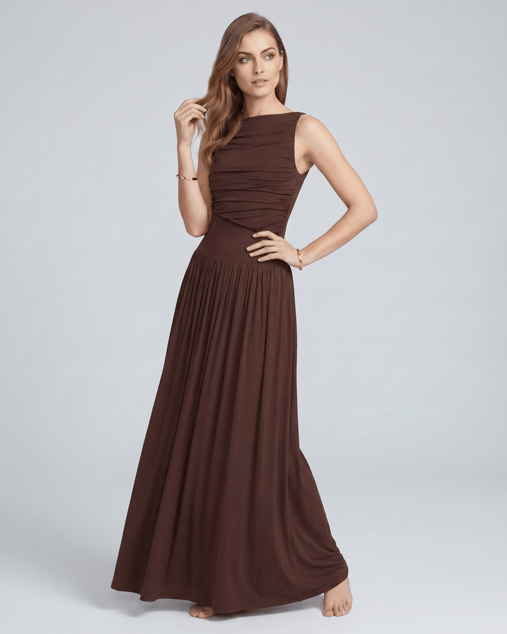 Vestido maxi Aurea elegante, sin mangas. Perfecto como invitada de boda, estilo fluido.