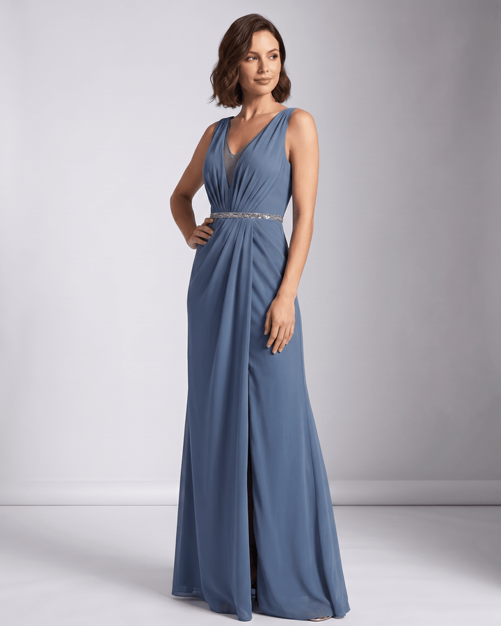 Vestido elegante de boda para mujer, maxi, con escote en V, plisado, ropa femenina para ocasiones formales.