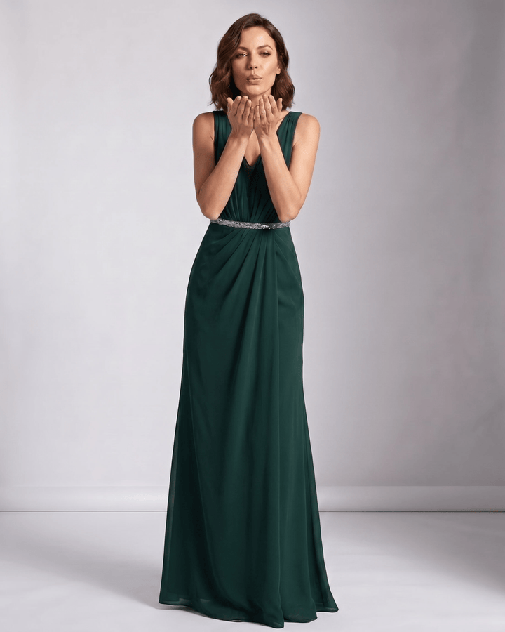 Vestido de noche plisado para mujer, elegante y largo, ideal para eventos especiales y fiestas formales.